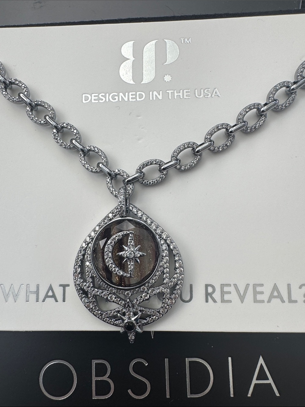 bp Silver-Tone Moon & Star Crystal Pendant Necklace